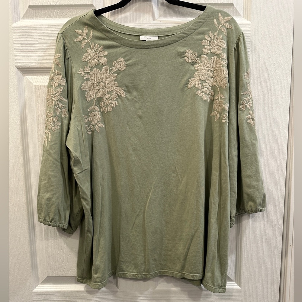 J.Jill embroidered floral 3/4 sleeve blouse size XL EUC